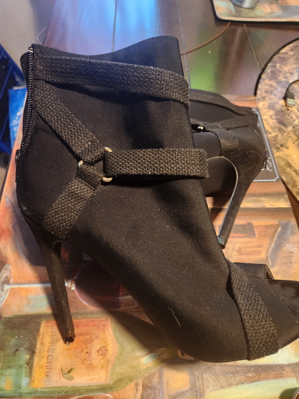 Black Strappy High Heel Ankle Bootie - Women's Evening Heel